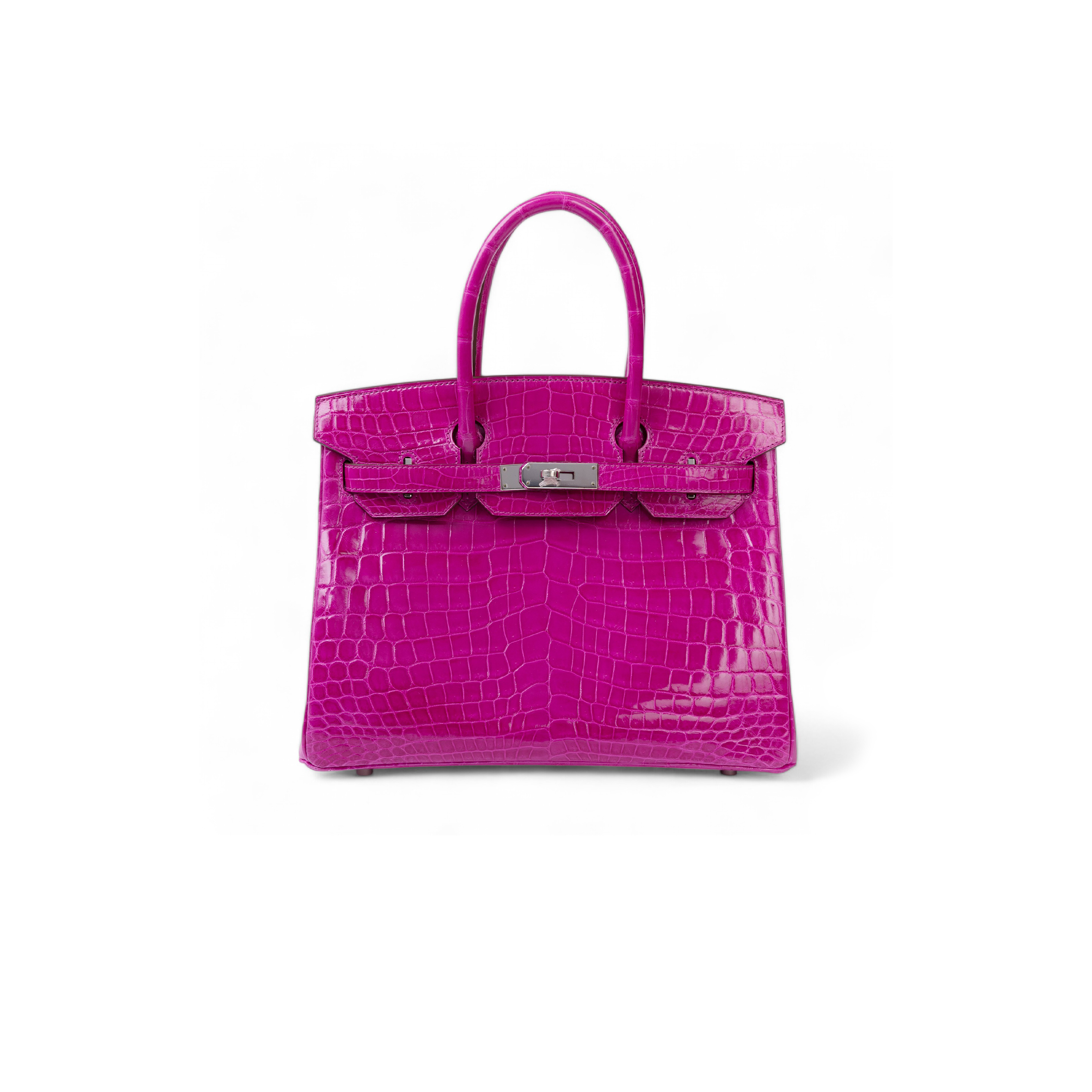 H**mes master birkin 30 crocodile leather hot peach silver buckle h041354ck03 (30*22*15cm)